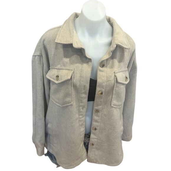 Mickey Mouse Fleece Flannel Shirt Shacket XXL Beige Oversized Unique Halloween - Picture 4 of 6